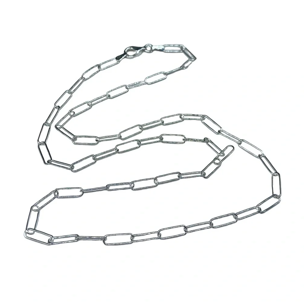 18” Sterling Silver Paperclip Chain Link Necklace Solid 925 Italy Paper Clip - Picture 1 of 9